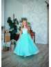 Turquoise Tulle 3D Flowers Flower Girl Dress